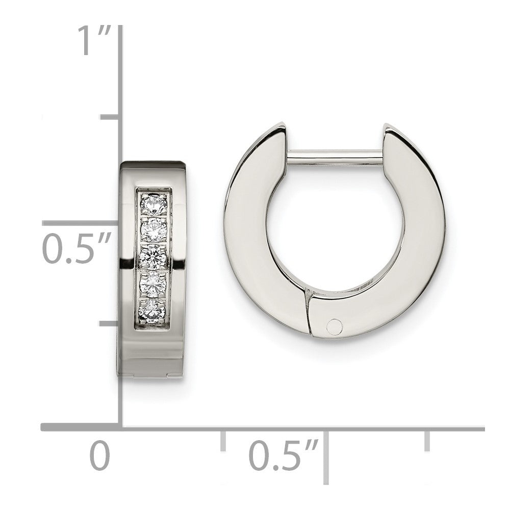 Stainless Steel Polished w/CZ Round 4mm Hinged Hoop Earrings