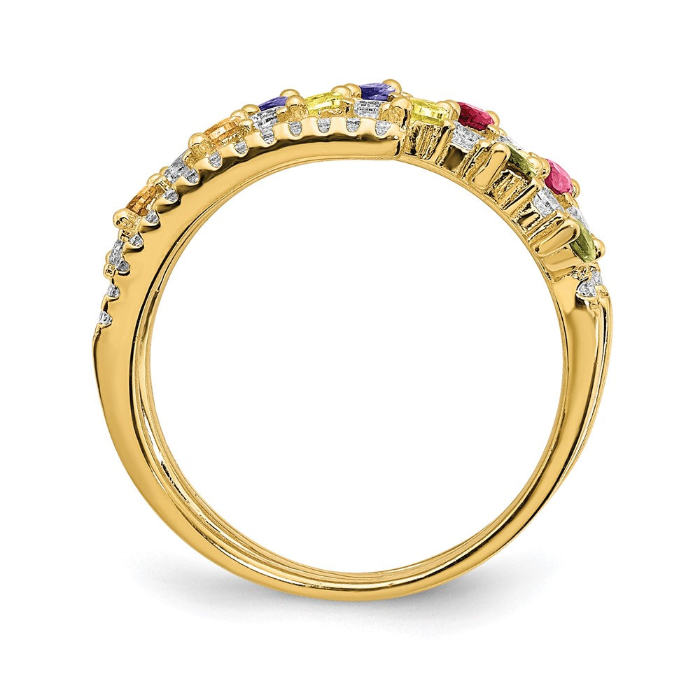 Prizma Sterling Silver Gold-tone 14K Flash Gold-plated Colorful Marquise CZ Ring