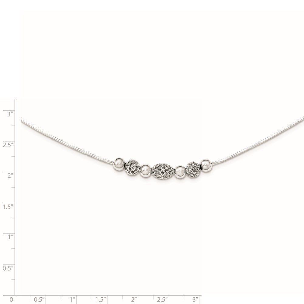 Sterling Silver Rhodium-plated Polished Filigree Bead Necklace 18 Inches