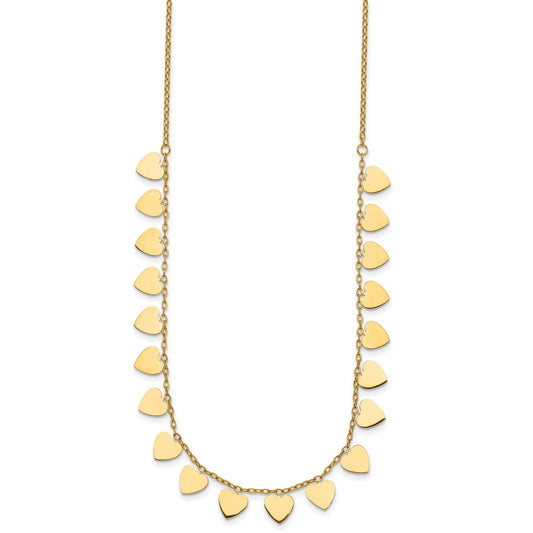 14K YG Hearts 16in + 2in Ext shiny finish Necklace