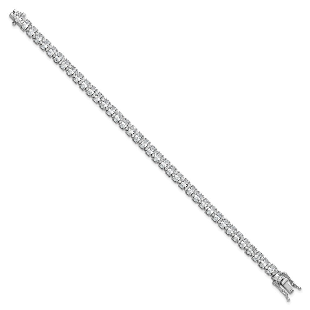 Cheryl M Sterling Silver Rhodium-plated Fancy Oval CZ Bracelet 7.25 inches