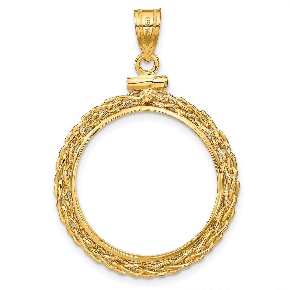 Wideband Distinguished Coin Jewelry 14k Polished Wheat Chain 22.0mm x 1.9mm Screw Top Coin Bezel Pendant