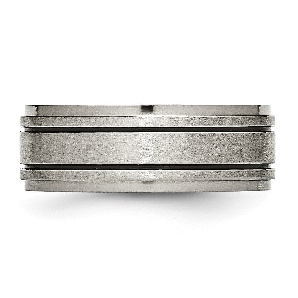 Titanium Satin Center Black Enamel 8mm Ridged Edge Band Size - 10