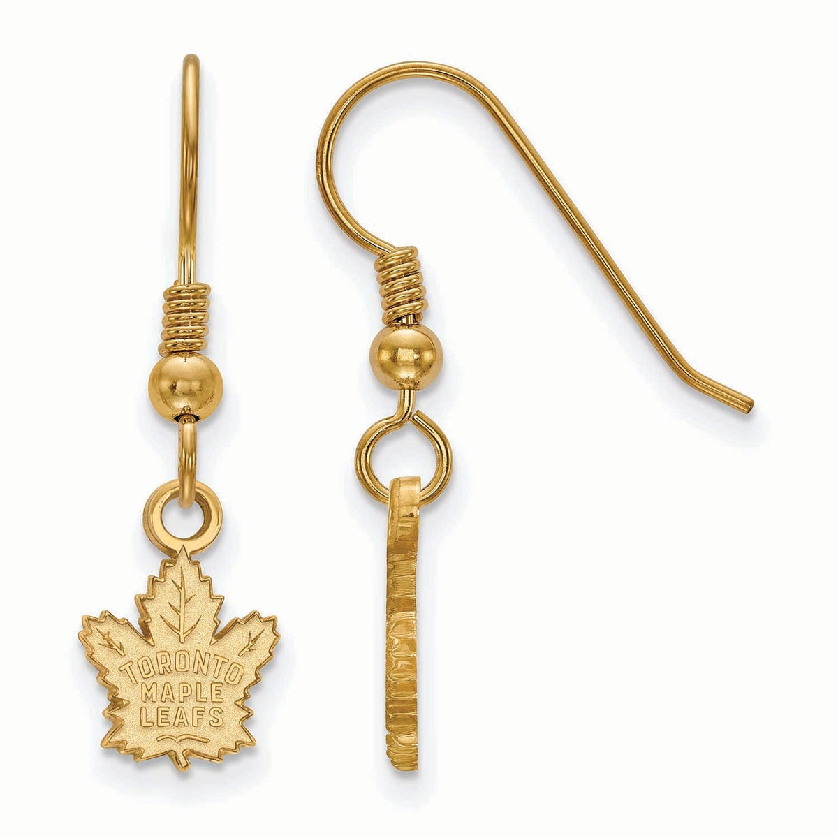 Sterling Silver Gold Plated NHL LogoArt Toronto Maple Leafs Dangle Earrings
