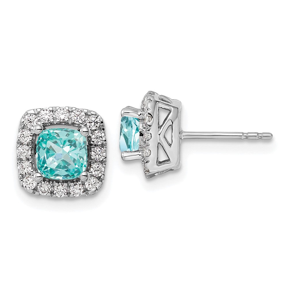 Pure Serenity 14K White Gold 3/8 Carat Lab Grown Diamond VS/SI+ G+ & Lab Created Paraiba Halo Post Earrings