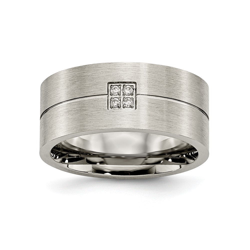 Stainless Steel Brushed w/CZ 10mm Flat Band Size - 9