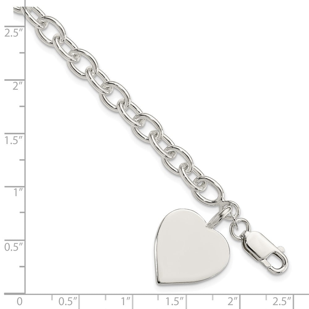 Sterling Silver Engraveable Heart Fancy Link Bracelet 7.25 inches