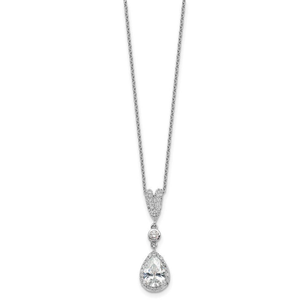Cheryl M Sterling Silver Rhodium-plated Brilliant-cut CZ Teardrop and Bezel Halo 18 Inch Necklace 18 Inches