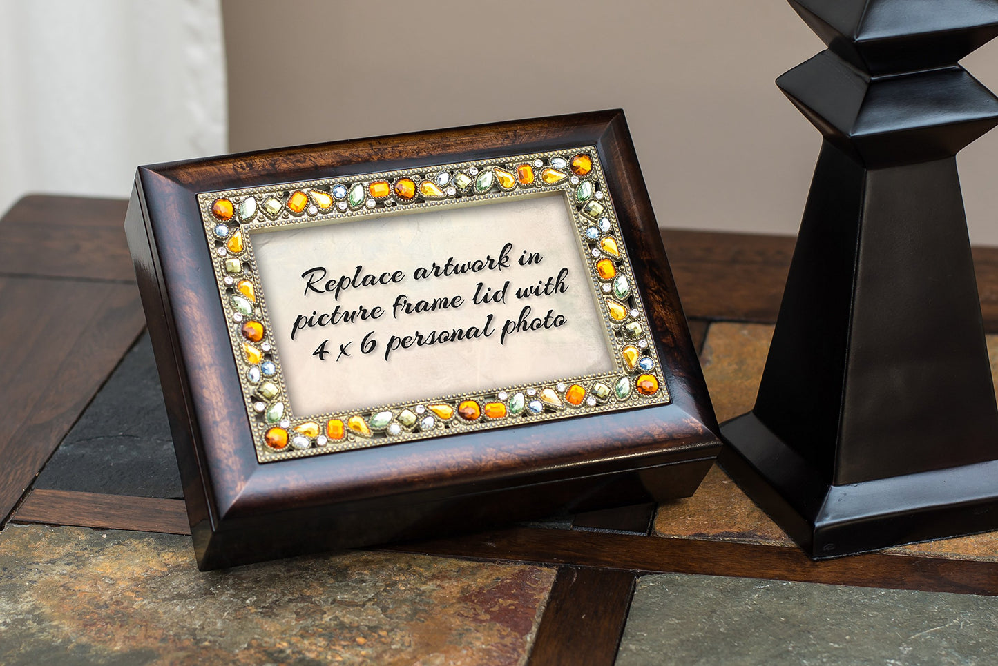 Mother You Will Burlwood Finish Jeweled Lid Jewelry Music Box Plays Tune You Are My Sunshine