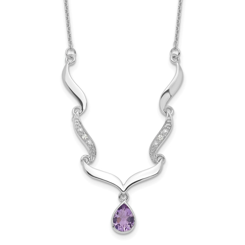 Sterling Silver Rhodium-plated w/Amethyst & White Topaz w/2in. ext. Necklac 18 Inches