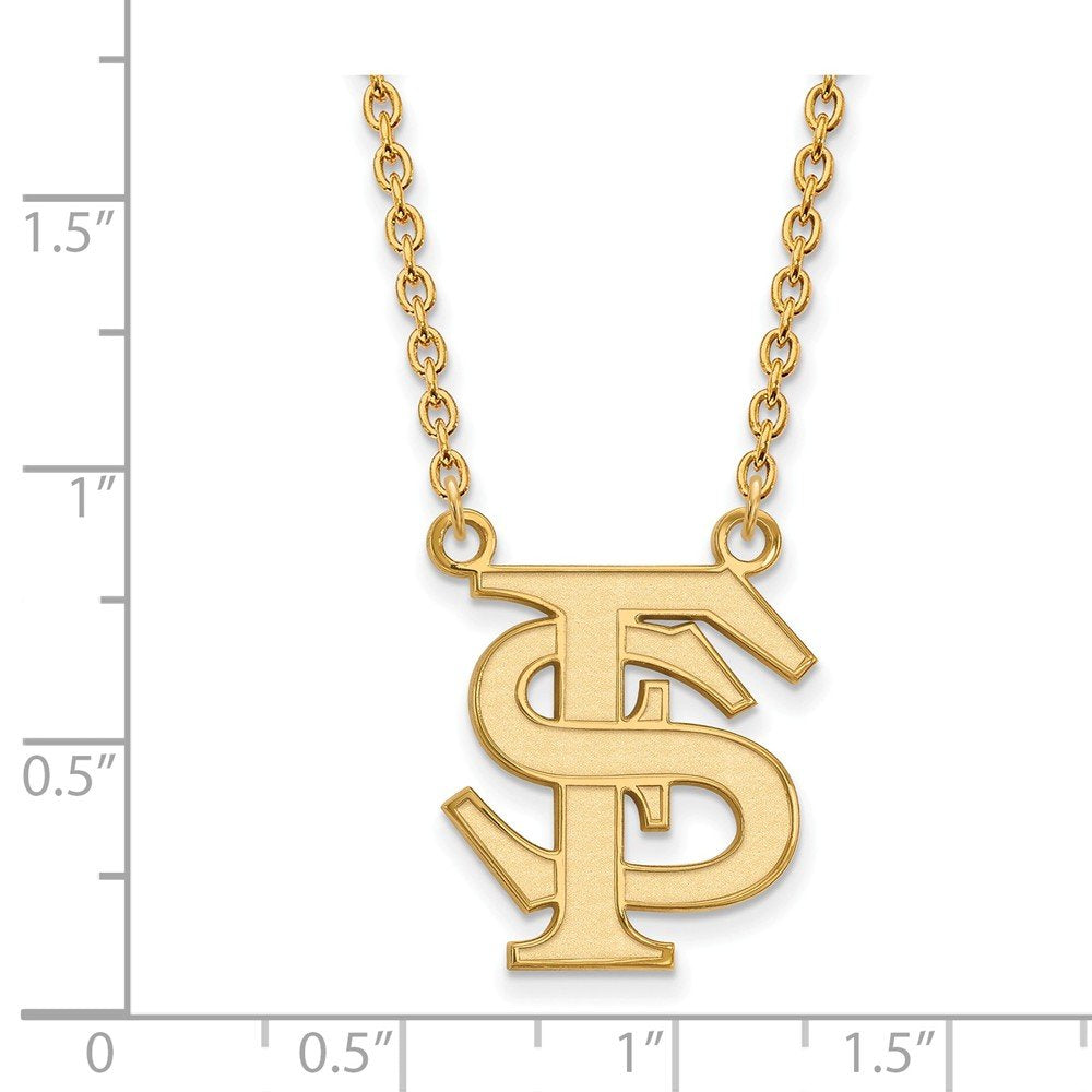 Sterling Silver Gold-plated LogoArt Florida State University F-S Large Pendant 18 inch Necklace QGP016FSU-18