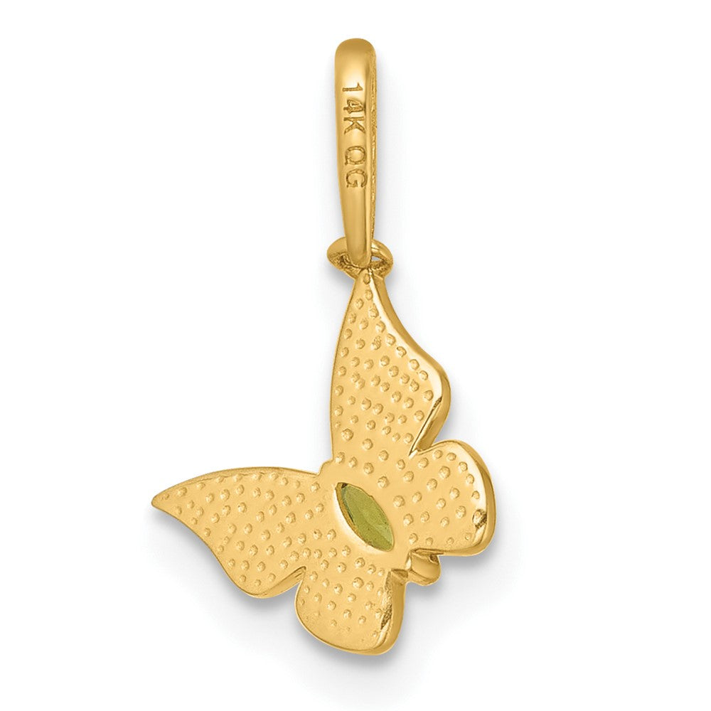 14k Madi K Polished White Enamel and Green CZ Butterfly Childrens Charm / Pendant