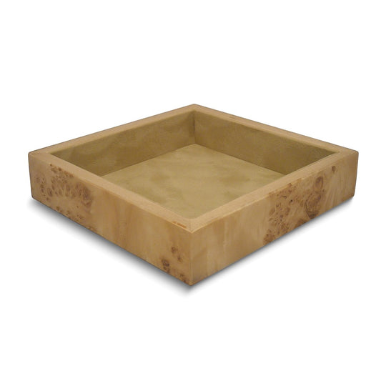 High Gloss Tan Burlwood Finish Felt Lined Square Wood Composite Valet Tray