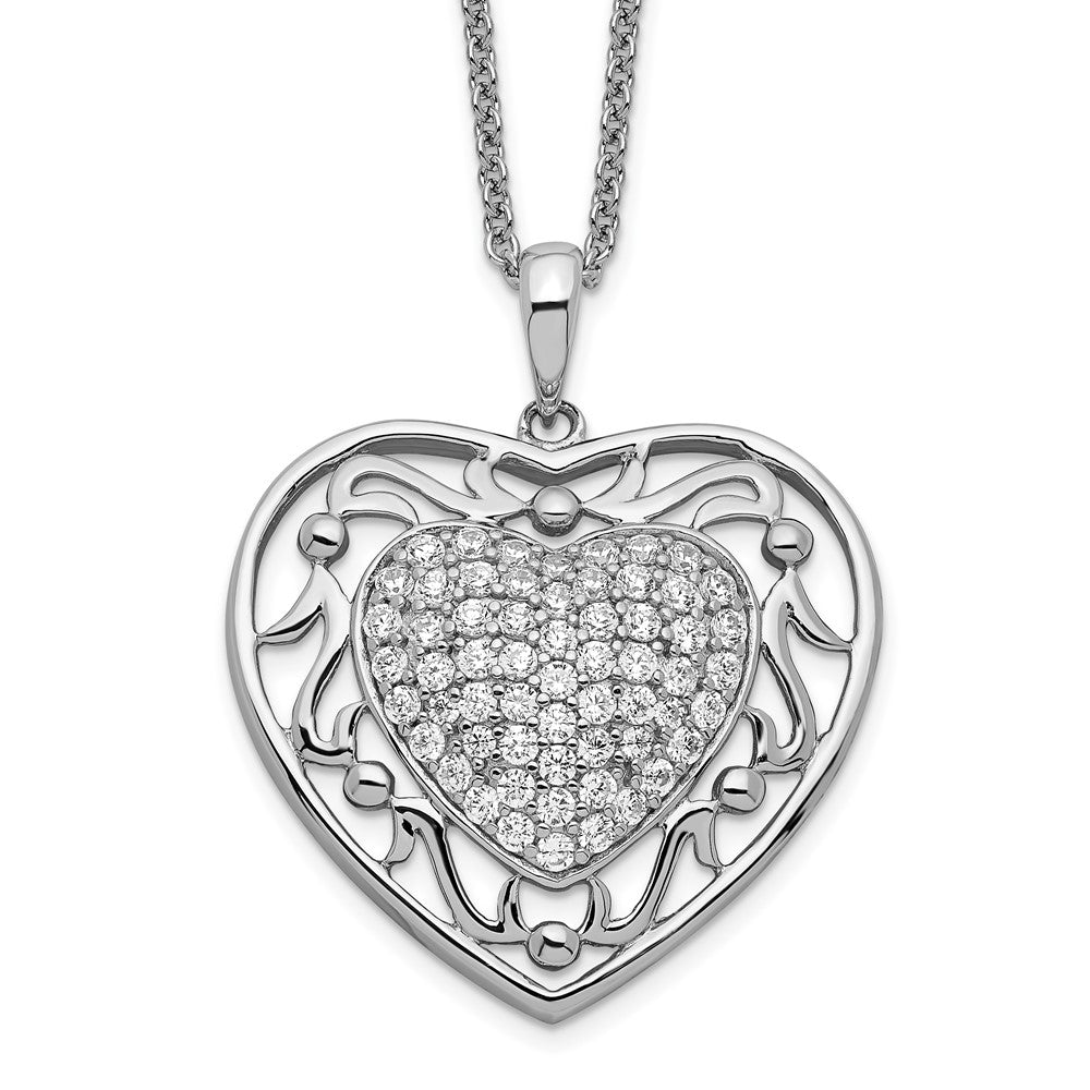 Sentimental Expressions Sterling Silver Rhodium-plated Antiqued CZ To My Granddaughter 18in Heart Necklace 36 Inches