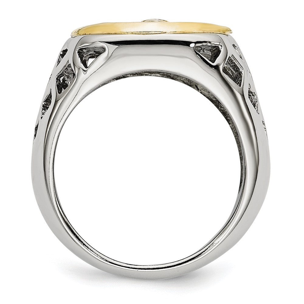 Stainless Steel with Sterling Silver Jesus Yellow IP-plated Polished Ring Size - 11