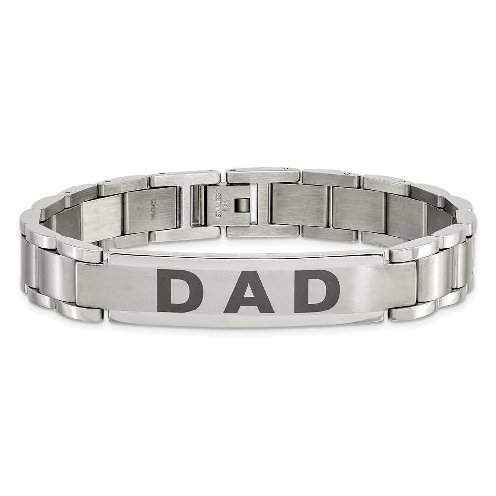 Stainless Steel 8.75in Brushed and Polished Lasered DAD Bracelet 8.75 inches