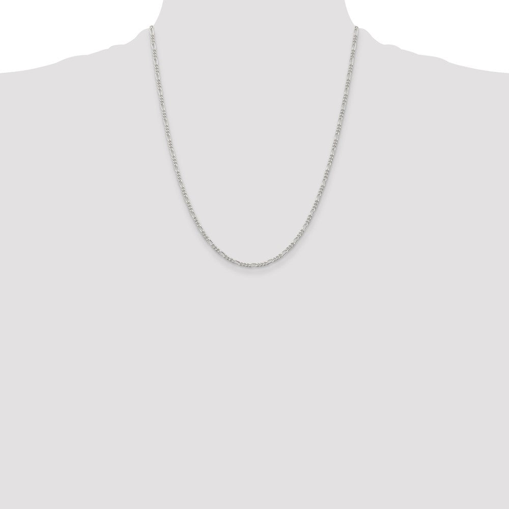 Sterling Silver Rhodium-plated 2.25mm Figaro Chain 22 Inches