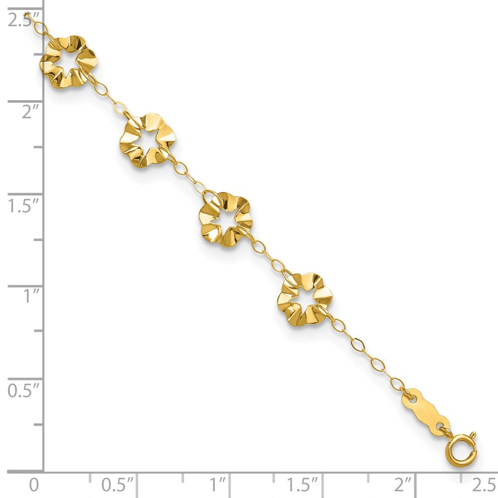 14k Adjustable Flower 9in Plus 1in ext. Anklet 9 inches
