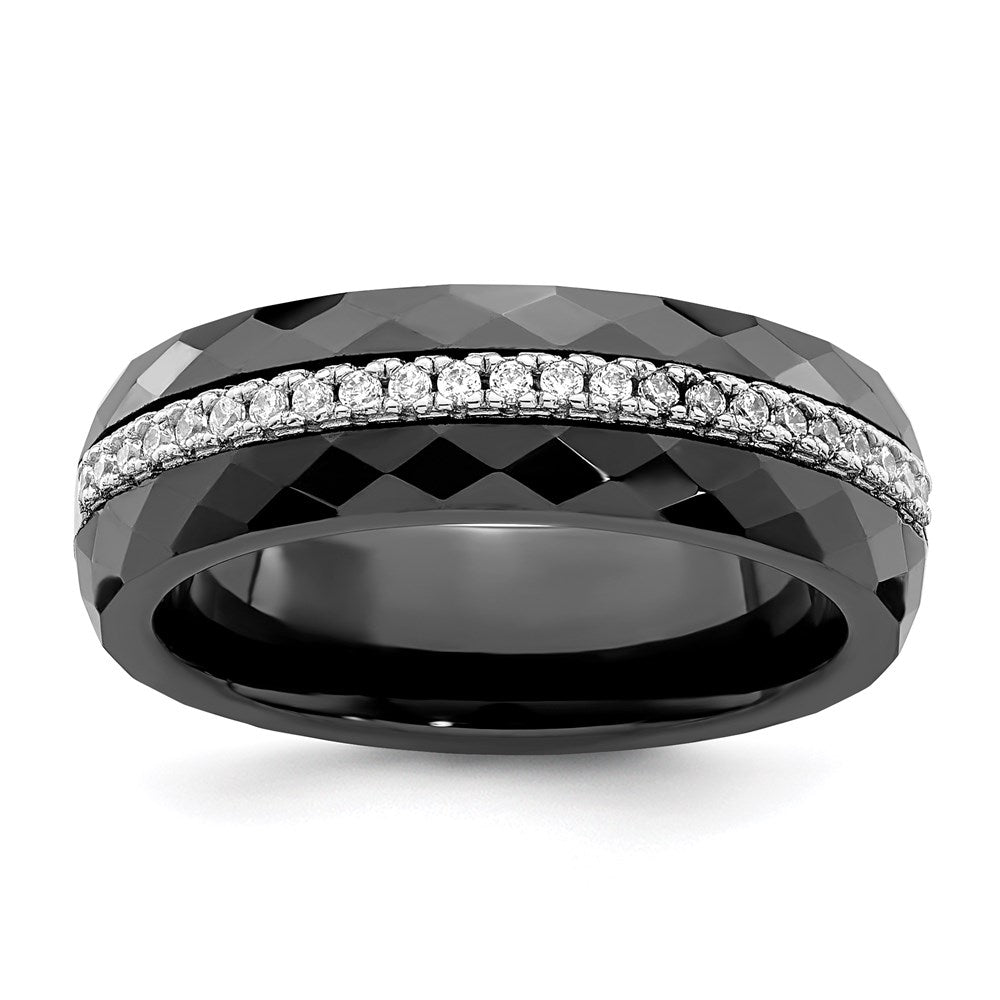 Brilliant Embers Sterling Silver Rhodium-plated 23 Stone Micro Pav‚ CZ and Black Ceramic Band
