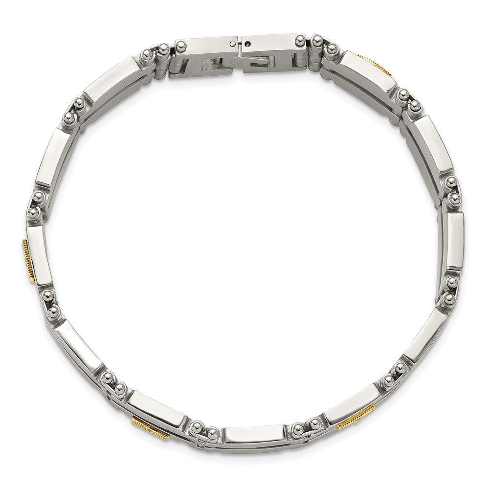 Chisel Stainless Steel Brushed and Polished with 14K Gold Accent and 1/20ct. Diamond 8.5 inch Bracelet 8.5 inches