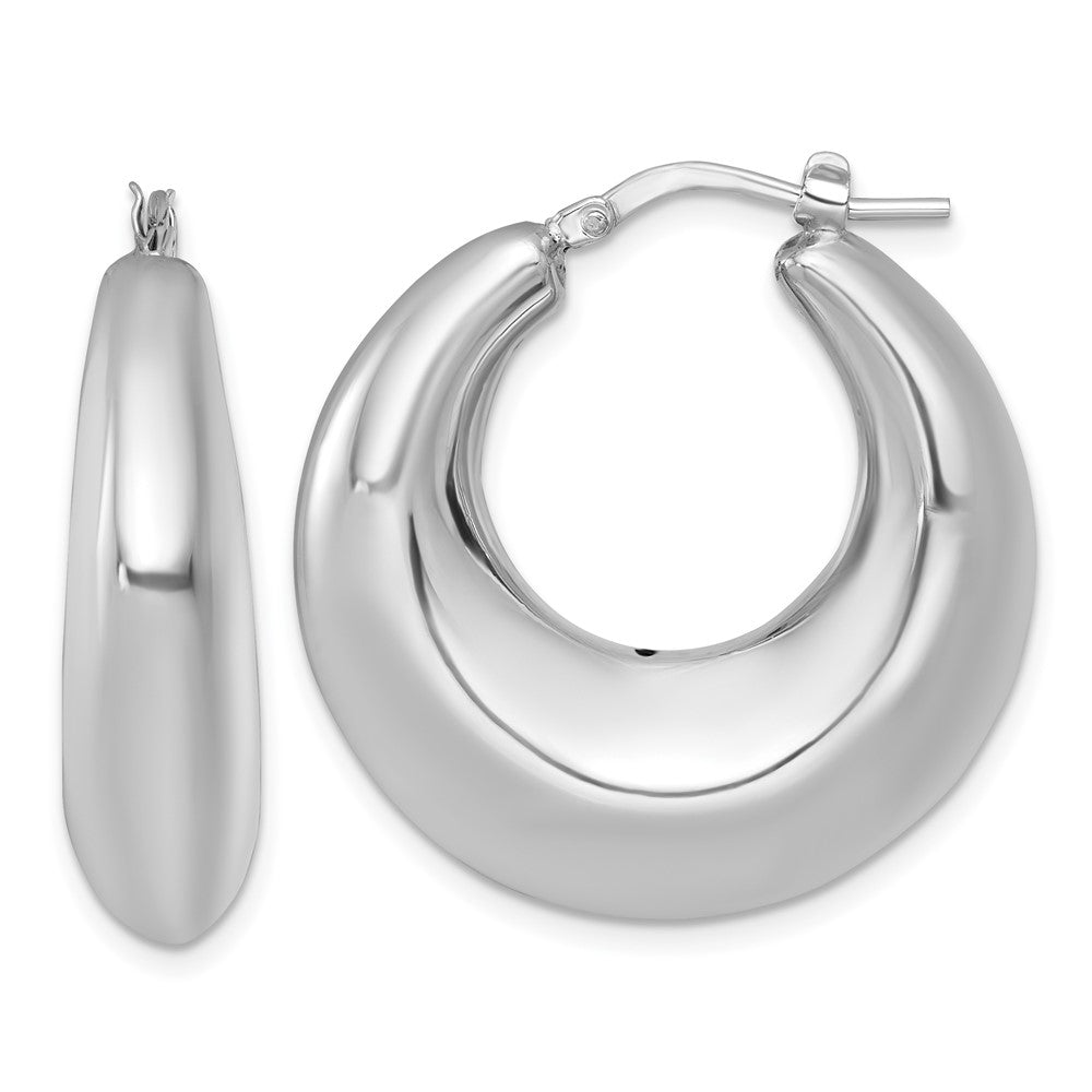 Sterling Silver Rhodium-plated Polished 8mm Graduated Puffed Hoop Earrings
