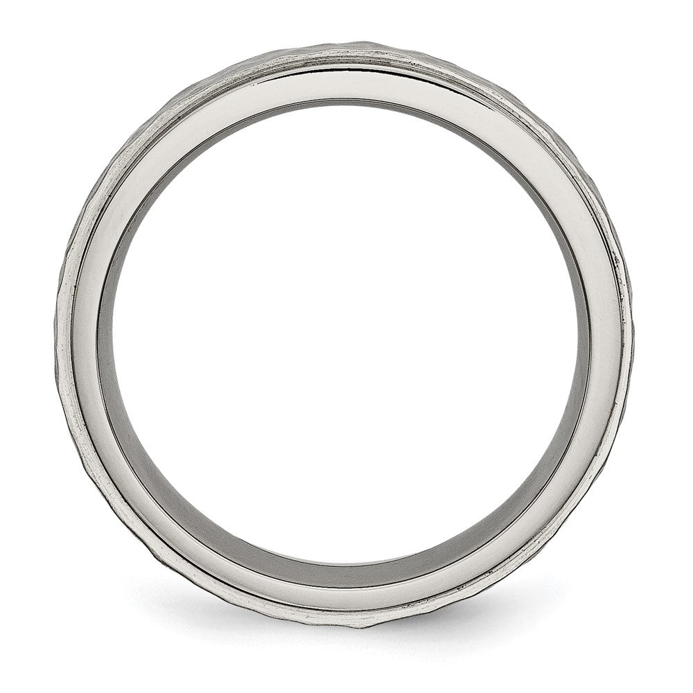 Titanium Polished and Hammered 6mm Ridged Edge Band Size - 8.5