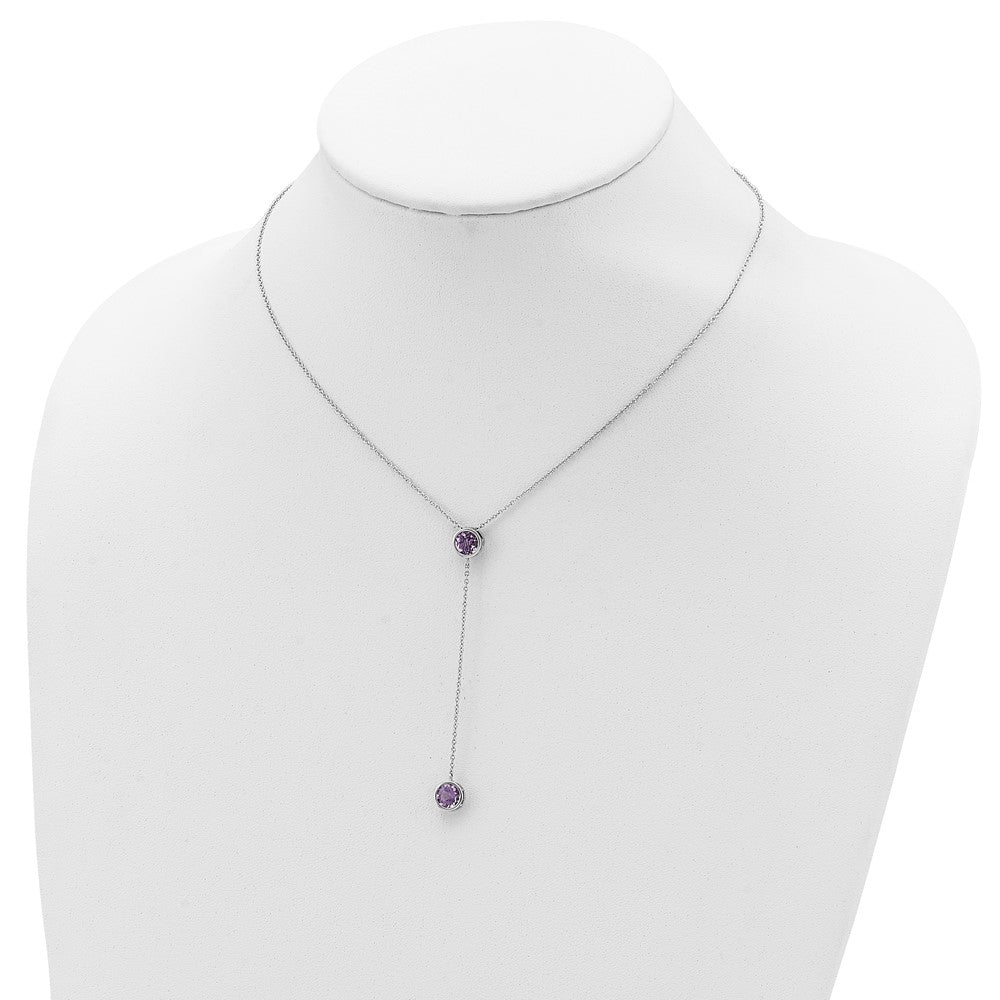 Sterling Silver Rhodium-plated Amethyst w/ 2in ext. Y-Necklace 16 Inches