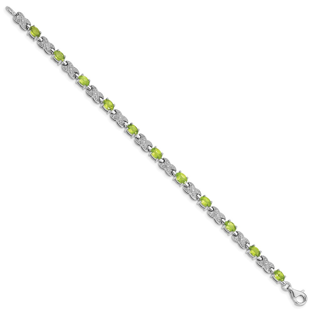 Sterling Silver Rhodium-plated Peridot Bracelet 7 inches