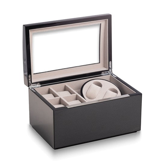 Bey Berk James Lacquered 2 Watch Winder with Storage For 4 Watches
