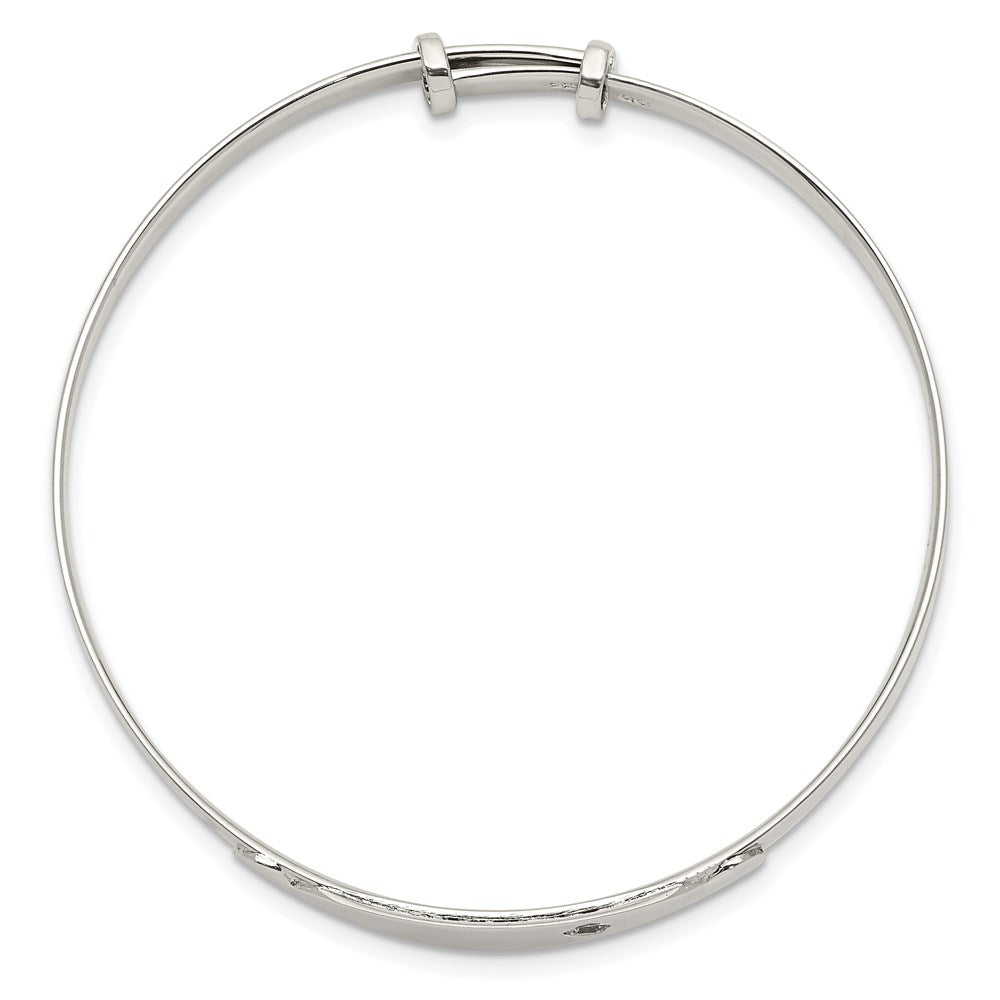 Sterling Silver Polished CZ ID Adjustable Baby Bangle Bracelet 6 inches