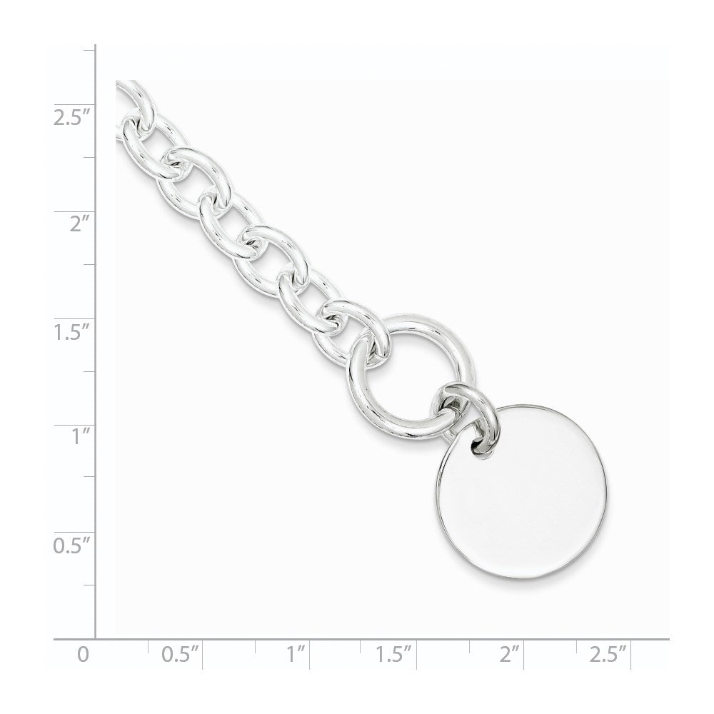 Sterling Silver Engraveable Circular Disc on Fancy Link Bracelet 7.5 inches