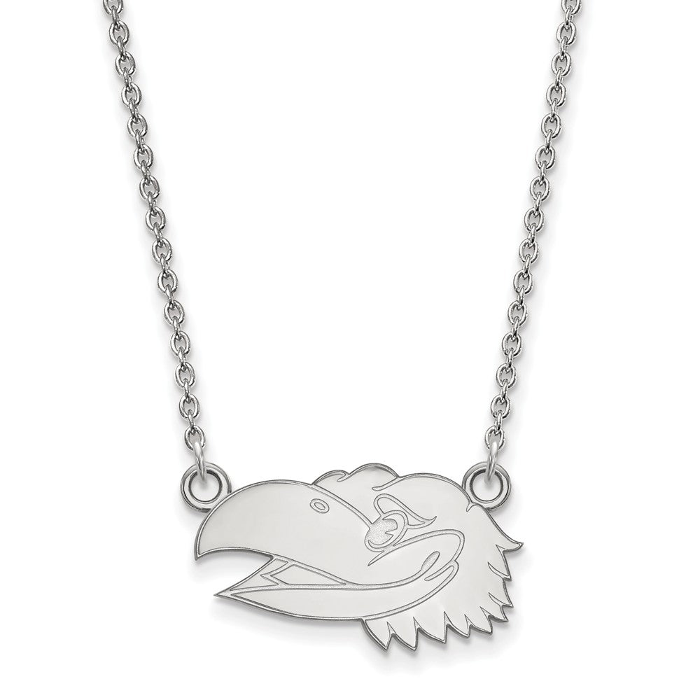 Sterling Silver Rhodium-plated LogoArt University of Kansas Jayhawk Small Pendant 18 inch Necklace QSS047UKS-18