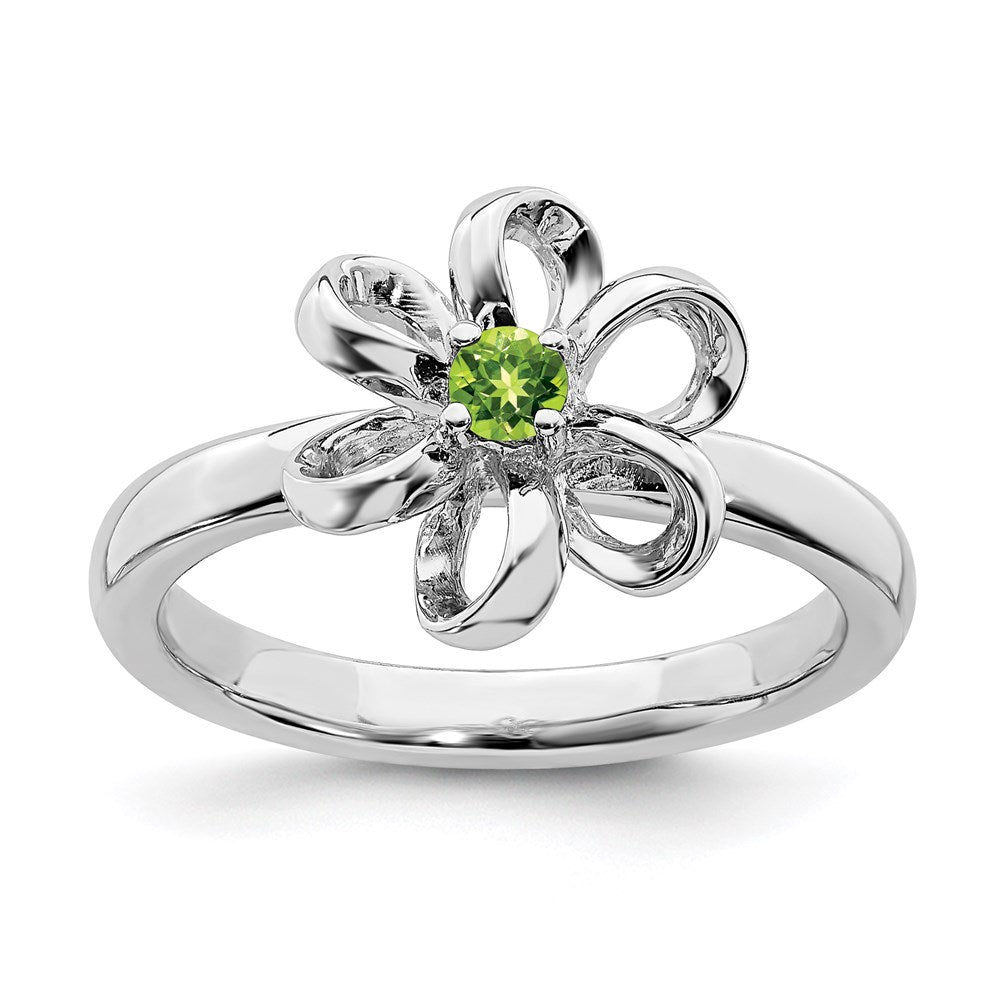 Sterling Silver Stackable Expressions Polished Peridot Flower Ring Size -10