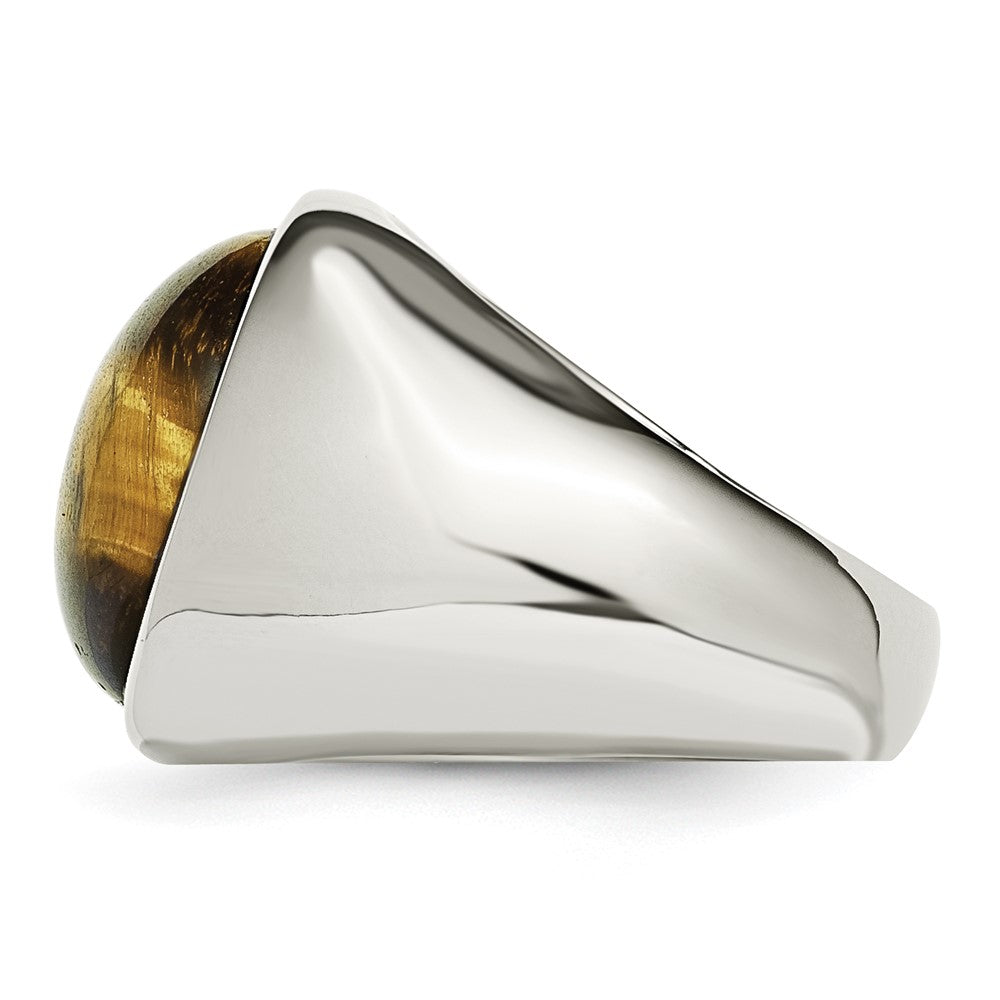 Stainless Steel Polished Tiger's Eye Ring Size - 9