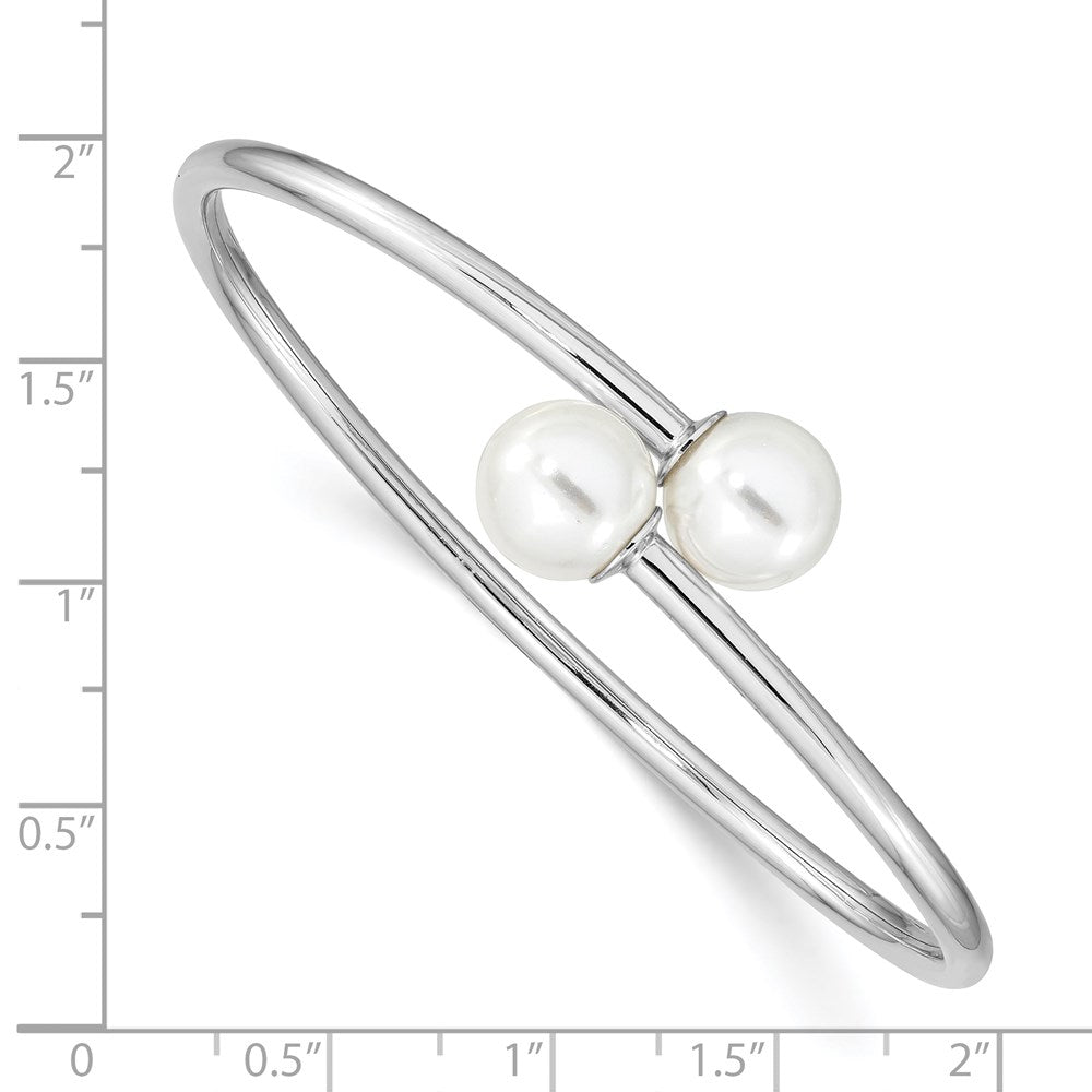 Majestik Sterling Silver Rhodium-plated 10-11mm White Imitation Shell Pearl Bangle Bracelet 7 inches