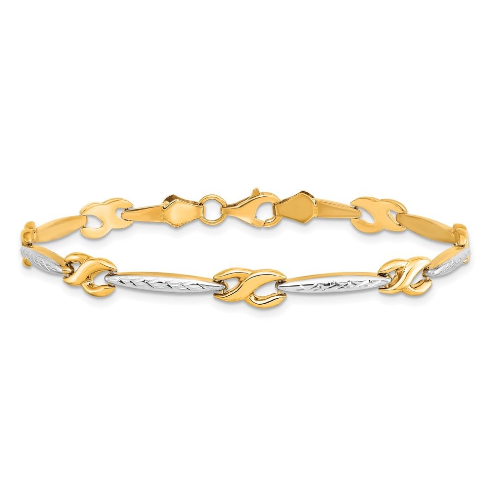 Primal Gold 10 Karat Yellow Gold with Rhodium Diamond-cut Bracelet