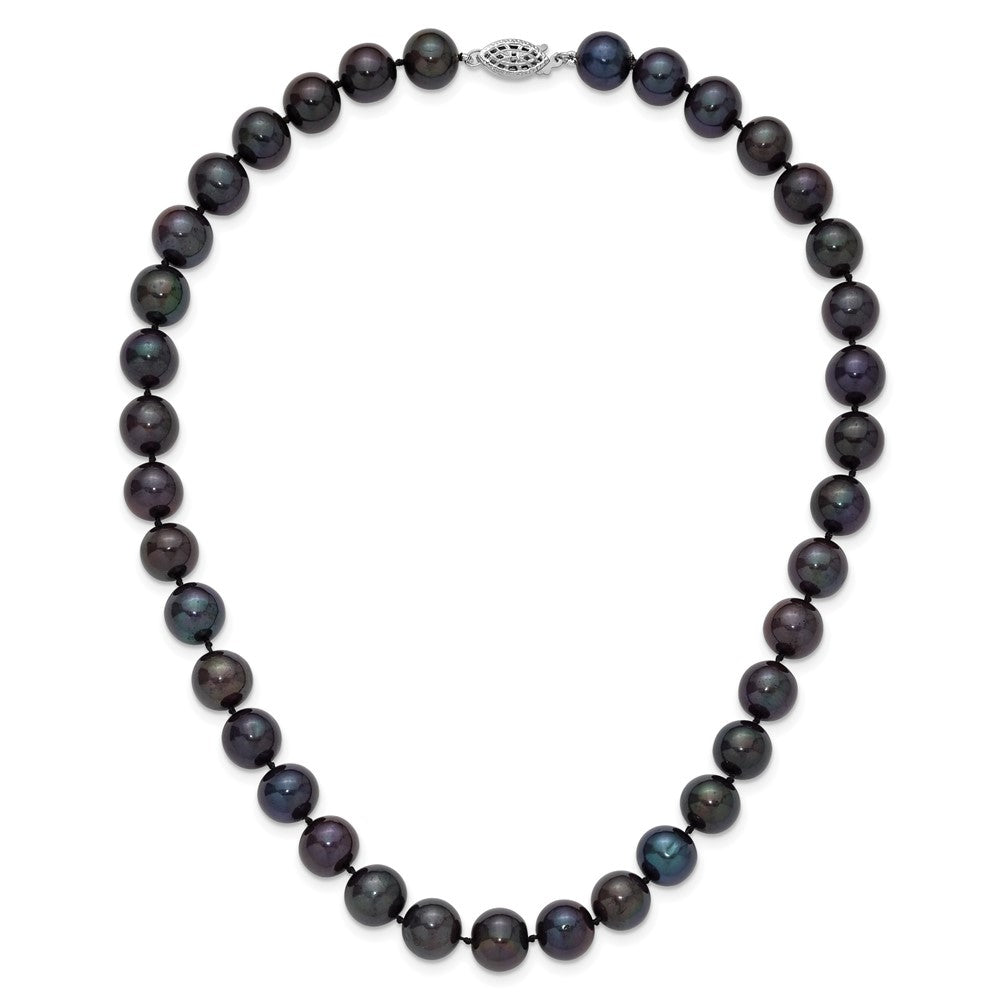 Sterling Silver Rhodium-plated 10-11mm Black Near-Round Freshwater Cultured Pearl 16 inch Necklace 16 Inches
