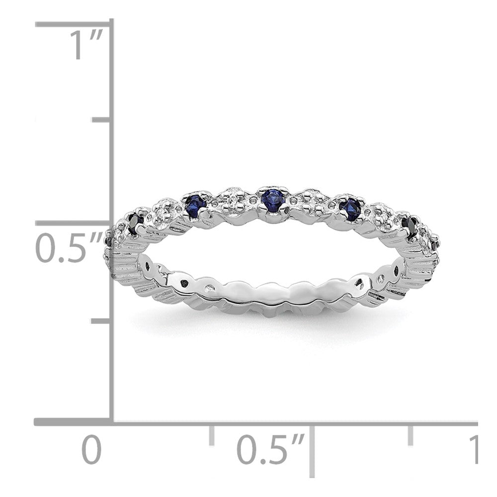 Sterling Silver Stackable Expressions Cr. Sapphire & Diamond Ring Size -7