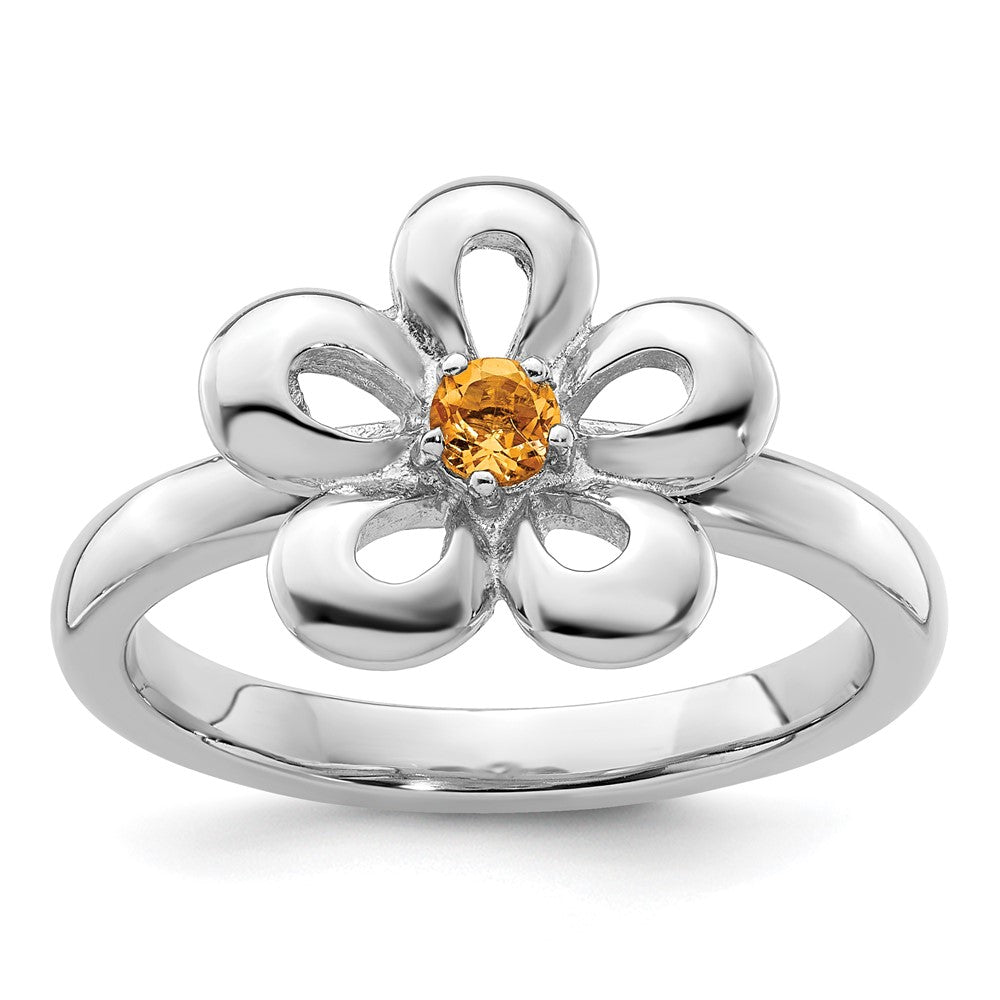 Sterling Silver Stackable Expressions Polished Citrine Flower Ring Size -5