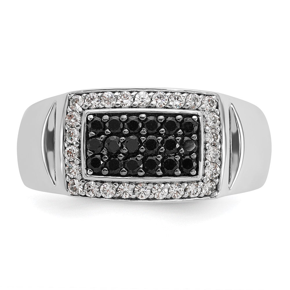 IBGoodman 14k White Gold Men's Polished and Cut-Out 3/4 Carat AA Quality Black and White Diamond Rectangle Ring