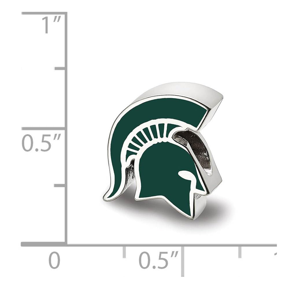 Sterling Silver Michigan State U Spartan Head Enameled Bead Charm