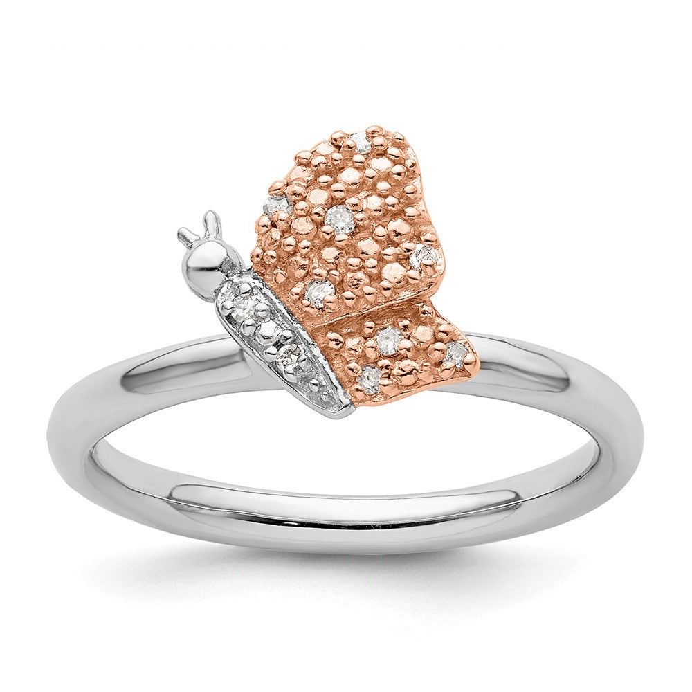 Sterling Silver/Rose Gold-plated Stackable Expressions Diam. Butterfly Ring Size -5