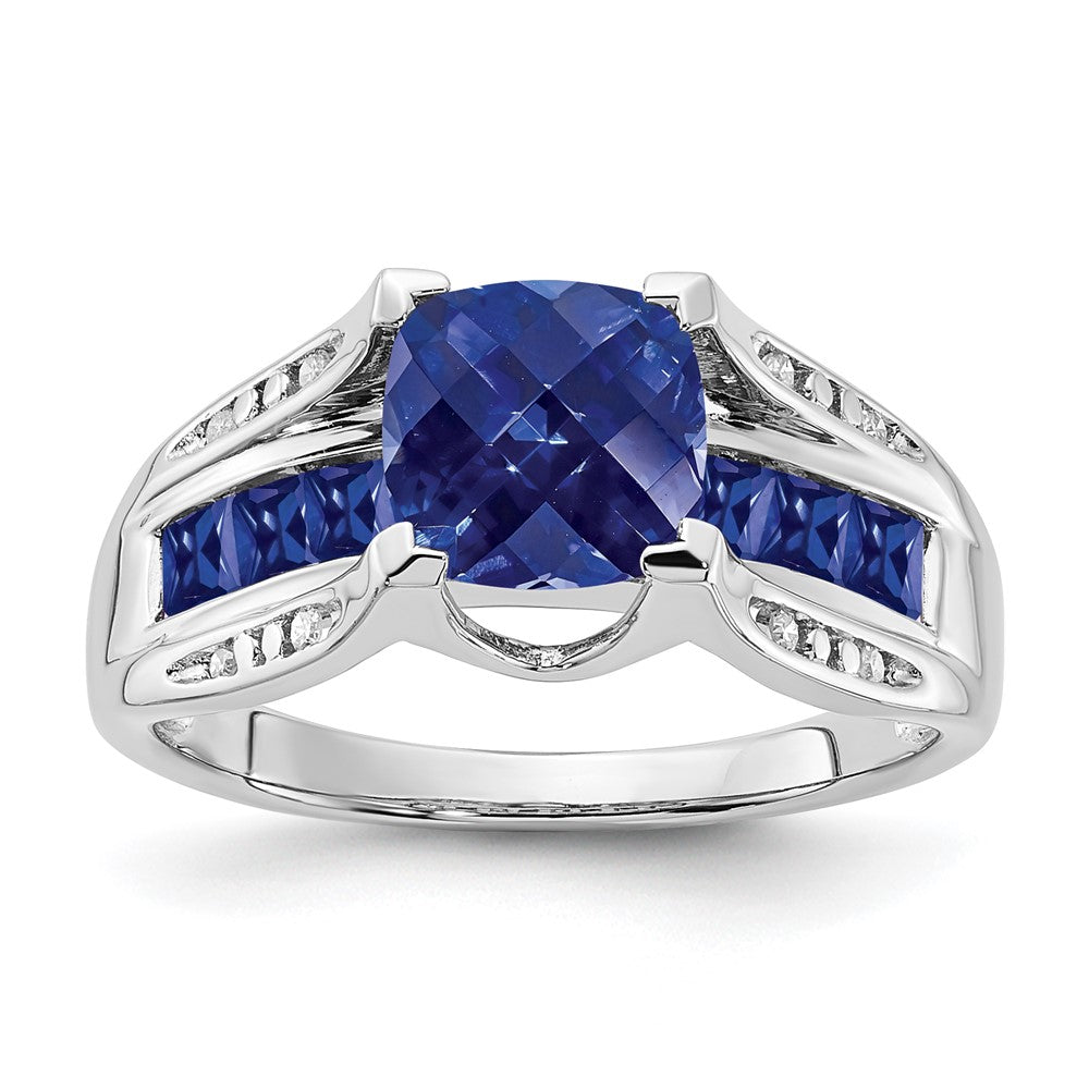Sterling Silver CR Sapphire & Diamond Ring