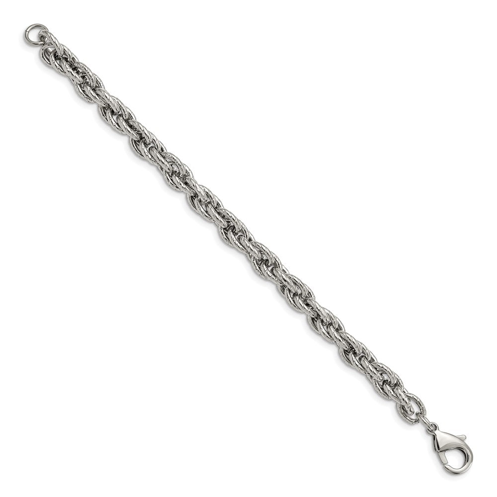 Stainless Steel Polished and Textured Fancy Rope 8in Bracelet 8 inches