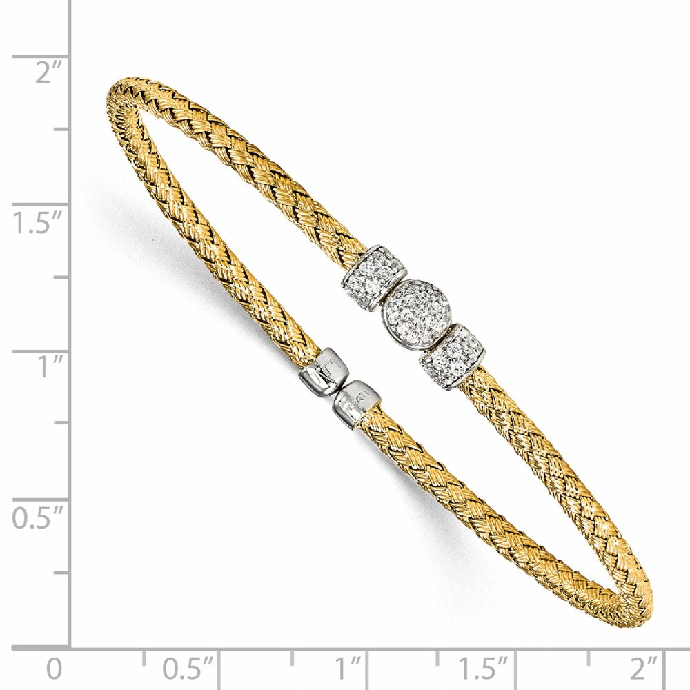 Sterling Silver Rhodium-plated and Gold-plated CZ Woven Cuff 7  inches