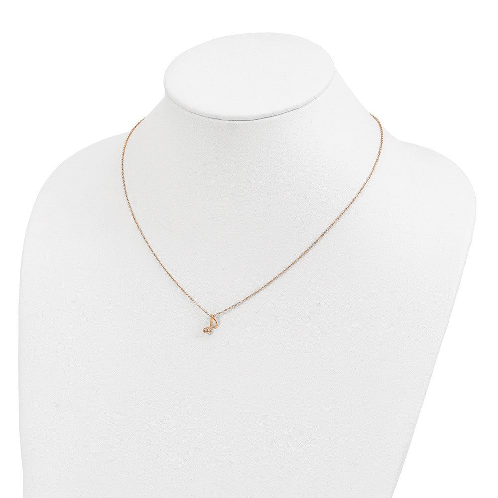 Cheryl M Sterling Silver Rose Gold-plated Polished CZ Music Note 16 Inch with 2 Inch Extension Necklace