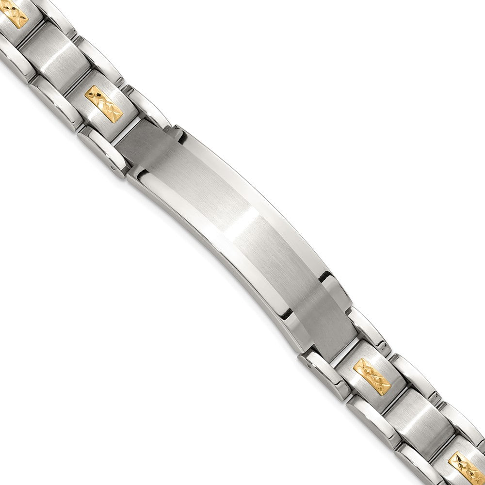 Chisel Stainless Steel Brushed and Polished with Diamond-cut 14K Gold Accent 8.5 inch ID Link Bracelet 8.5 inches