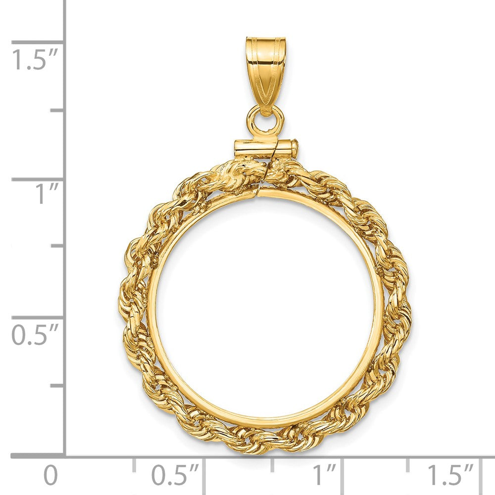 Wideband Distinguished Coin Jewelry 14k Polished Rope 22.0mm x 1.9mm Screw Top Coin Bezel Pendant