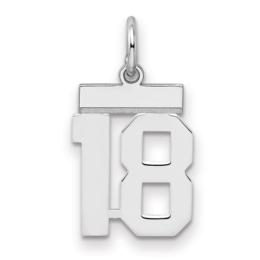 Sterling Silver/Rhodium-plated Polished Number 18 Charm