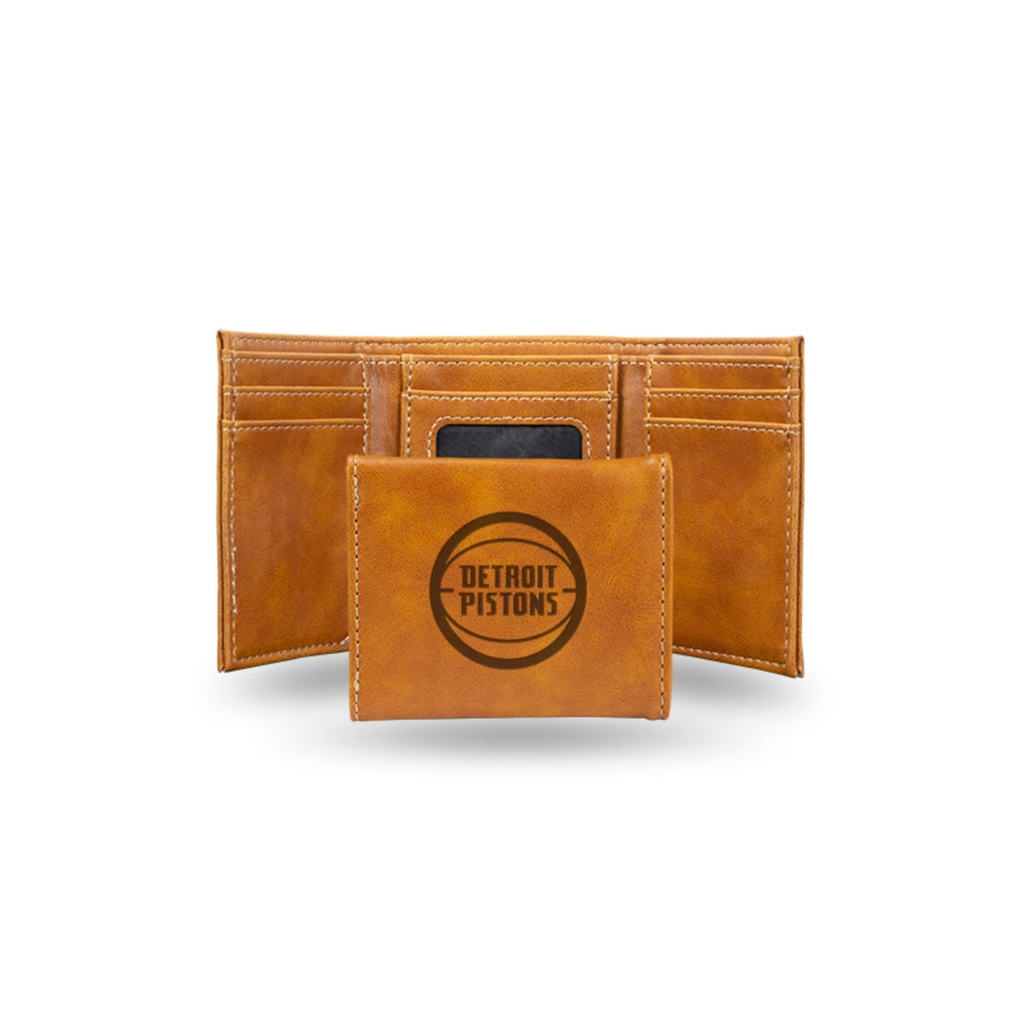 Basketball Rico Industries Detroit Pistons Brown Laser Engraved Trifold Laser Engraved Tri-Fold Wallet - Men's Accessory